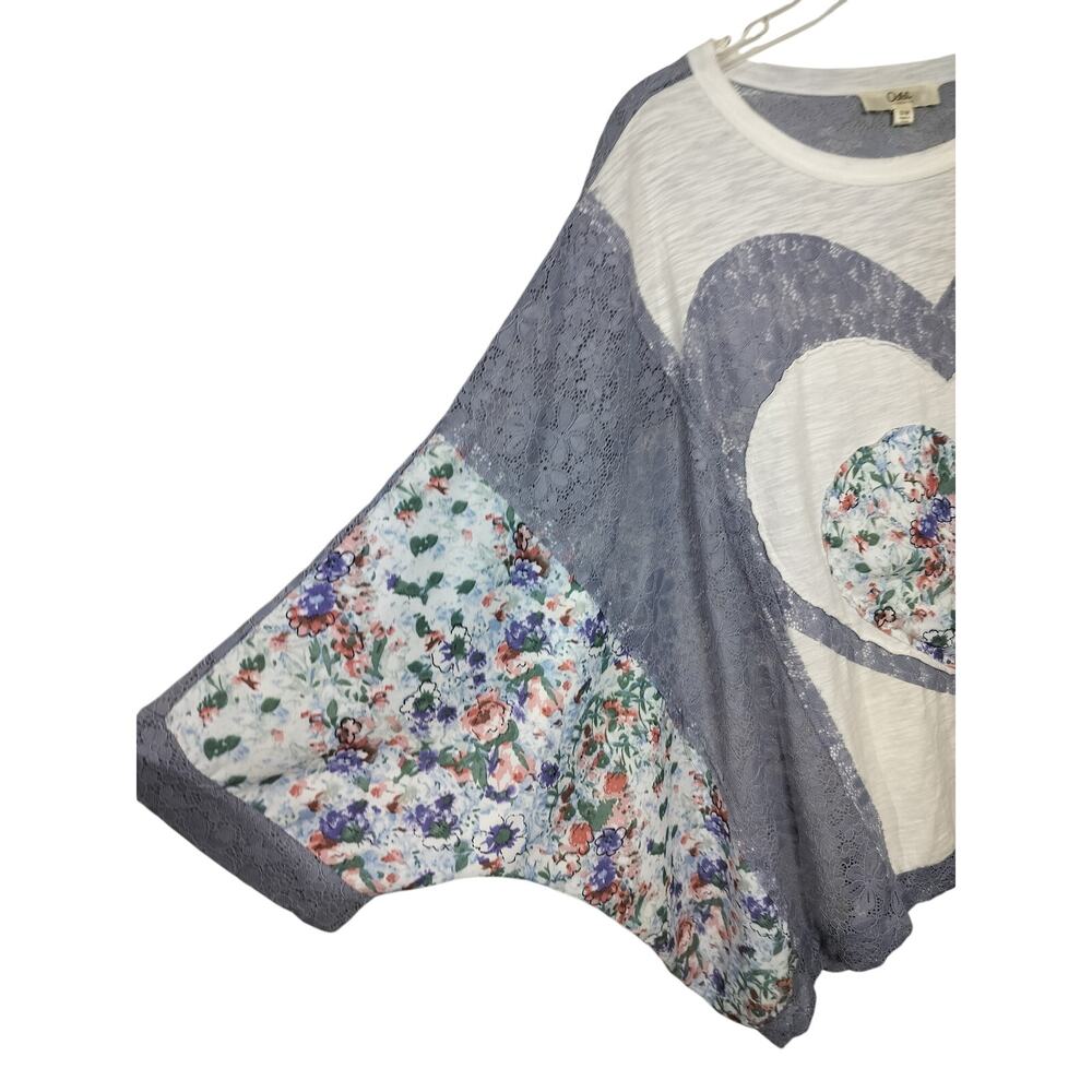 5261) Oddi Heart Lace Batwing Patchwork Boho Spring Floral Lace Oversize Top S/M - Picture 4 of 9
